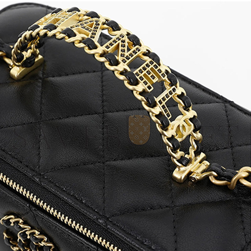 CHANEL BLACK ARGYLE LAMBSKIN COSMETIC BAG WITH GOLD HARDWARE AP3663 (16*10*9cm)